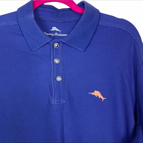 Tommy Bahama Supima Cotton Blue Orange Polo Shirt - Picture 2 of 6
